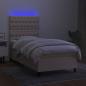 Preview: Boxspringbett mit Matratze & LED Creme 90x190 cm Stoff