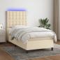 Preview: ARDEBO.de - Boxspringbett mit Matratze & LED Creme 90x190 cm Stoff