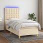 Preview: ARDEBO.de - Boxspringbett mit Matratze & LED Creme 90x190 cm Stoff