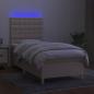 Preview: Boxspringbett mit Matratze & LED Creme 90x190 cm Stoff