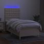 Preview: Boxspringbett mit Matratze & LED Creme 90x200 cm Stoff