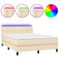 Preview: Boxspringbett mit Matratze & LED Creme 140x190 cm Stoff