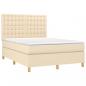 Preview: Boxspringbett mit Matratze & LED Creme 140x200 cm Stoff