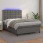 Preview: ARDEBO.de - Boxspringbett mit Matratze & LED Grau 140x200 cm Kunstleder