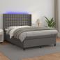 Preview: ARDEBO.de - Boxspringbett mit Matratze & LED Grau 140x190 cm Kunstleder