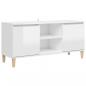 Preview: TV-Schrank mit Massivholz-Beinen Hochglanz-Weiß 103,5x35x50 cm