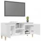 Preview: TV-Schrank mit Massivholz-Beinen Hochglanz-Weiß 103,5x35x50 cm