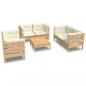 Preview: 7-tlg. Garten-Lounge-Set mit Creme Kissen Massivholz Kiefer