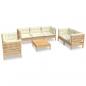 Preview: 8-tlg. Garten-Lounge-Set mit Creme Kissen Massivholz Kiefer