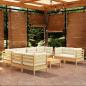 Preview: ARDEBO.de - 9-tlg. Garten-Lounge-Set mit Creme Kissen Kiefer Massivholz