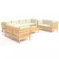 Preview: 9-tlg. Garten-Lounge-Set mit Creme Kissen Kiefer Massivholz