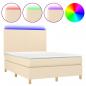 Preview: Boxspringbett mit Matratze & LED Creme 140x190 cm Stoff