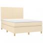 Preview: Boxspringbett mit Matratze & LED Creme 140x190 cm Stoff