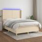 Preview: ARDEBO.de - Boxspringbett mit Matratze & LED Creme 140x190 cm Stoff