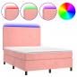 Preview: Boxspringbett mit Matratze & LED Rosa 140x190 cm Samt