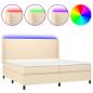 Preview: Boxspringbett mit Matratze & LED Creme 200x200 cm Stoff