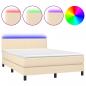 Preview: Boxspringbett mit Matratze & LED Creme 140x190 cm Stoff