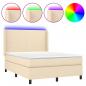 Preview: Boxspringbett mit Matratze & LED Creme 140x190 cm Stoff