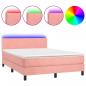 Preview: Boxspringbett mit Matratze & LED Rosa 140x190 cm Samt