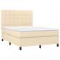 Preview: Boxspringbett mit Matratze & LED Creme 140x200 cm Stoff