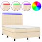 Preview: Boxspringbett mit Matratze & LED Creme 140x190 cm Stoff