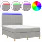 Preview: Boxspringbett mit Matratze & LED Hellgrau 140x200 cm Stoff