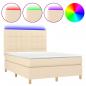 Preview: Boxspringbett mit Matratze & LED Creme 140x190 cm Stoff