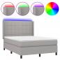 Preview: Boxspringbett mit Matratze & LED Hellgrau 140x200 cm Stoff