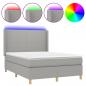 Preview: Boxspringbett mit Matratze & LED Hellgrau 140x200 cm Stoff