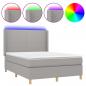 Preview: Boxspringbett mit Matratze & LED Hellgrau 140x190 cm Stoff