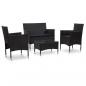 Preview: ARDEBO.de - 4-tlg. Garten-Lounge-Set mit Auflagen Poly Rattan Schwarz