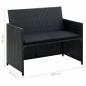 Preview: 2-Sitzer-Gartensofa mit Polstern Schwarz Poly Rattan