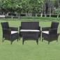 Preview: 4-tlg. Garten-Lounge-Set mit Auflagen Poly Rattan Schwarz