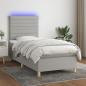 Preview: ARDEBO.de - Boxspringbett mit Matratze & LED Hellgrau 90x190 cm Stoff