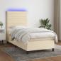 Preview: ARDEBO.de - Boxspringbett mit Matratze & LED Creme 100x200 cm Stoff