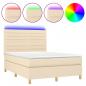 Preview: Boxspringbett mit Matratze & LED Creme 140x190 cm Stoff