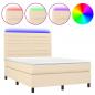 Preview: Boxspringbett mit Matratze & LED Creme 140x190 cm Stoff