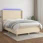 Preview: ARDEBO.de - Boxspringbett mit Matratze & LED Creme 140x190 cm Stoff