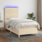 Preview: ARDEBO.de - Boxspringbett mit Matratze & LED Creme 100x200 cm Stoff