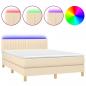 Preview: Boxspringbett mit Matratze & LED Creme 140x190 cm Stoff