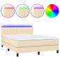 Preview: Boxspringbett mit Matratze & LED Creme 140x190 cm Stoff