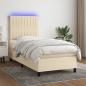 Preview: ARDEBO.de - Boxspringbett mit Matratze & LED Creme 100x200 cm Stoff