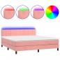 Preview: Boxspringbett mit Matratze & LED Rosa 160x200 cm Samt