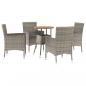 Preview: 5-tlg. Garten-Bistro-Set mit Kissen Grau Poly Rattan