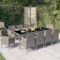 Preview: ARDEBO.de - 11-tlg. Garten-Essgruppe mit Kissen Poly Rattan Schwarz & Grau