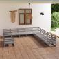 Preview: ARDEBO.de - 11-tlg. Garten-Lounge-Set Grau Kiefer Massivholz