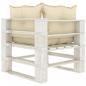 Preview: Garten-Paletten-Ecksofa mit Kissen in Creme Holz