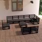 Preview: ARDEBO.de - 10-tlg. Garten-Lounge-Set Schwarz Massivholz Kiefer