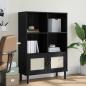 Preview: ARDEBO.de - Bücherschrank SENJA Rattan-Look Schwarz 90x35x130cm Kiefernholz