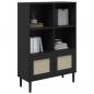 Preview: Bücherschrank SENJA Rattan-Look Schwarz 90x35x130cm Kiefernholz